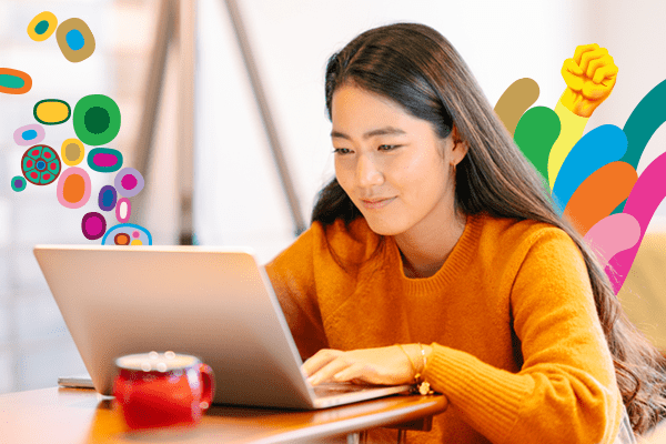 Young girl working on laptop