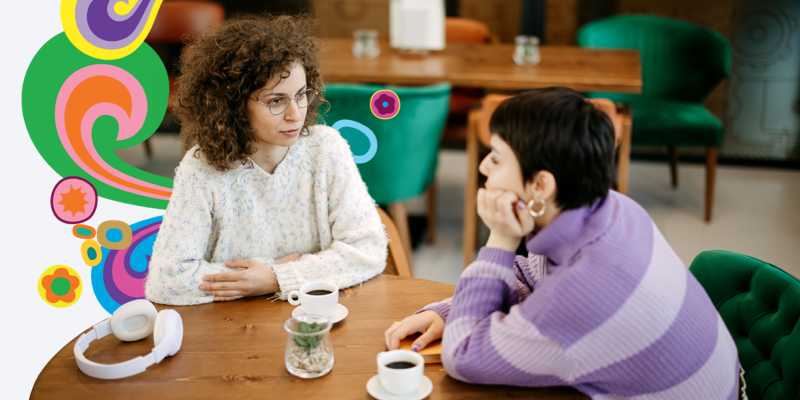 Friends talking over coffee