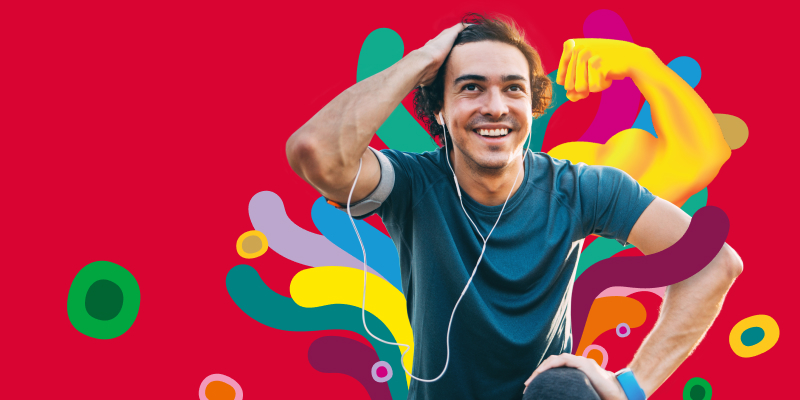 Happy young man exercising