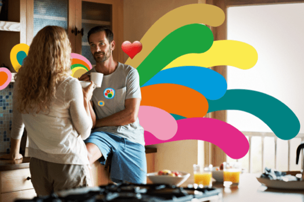 Couple having conversation in kitchen