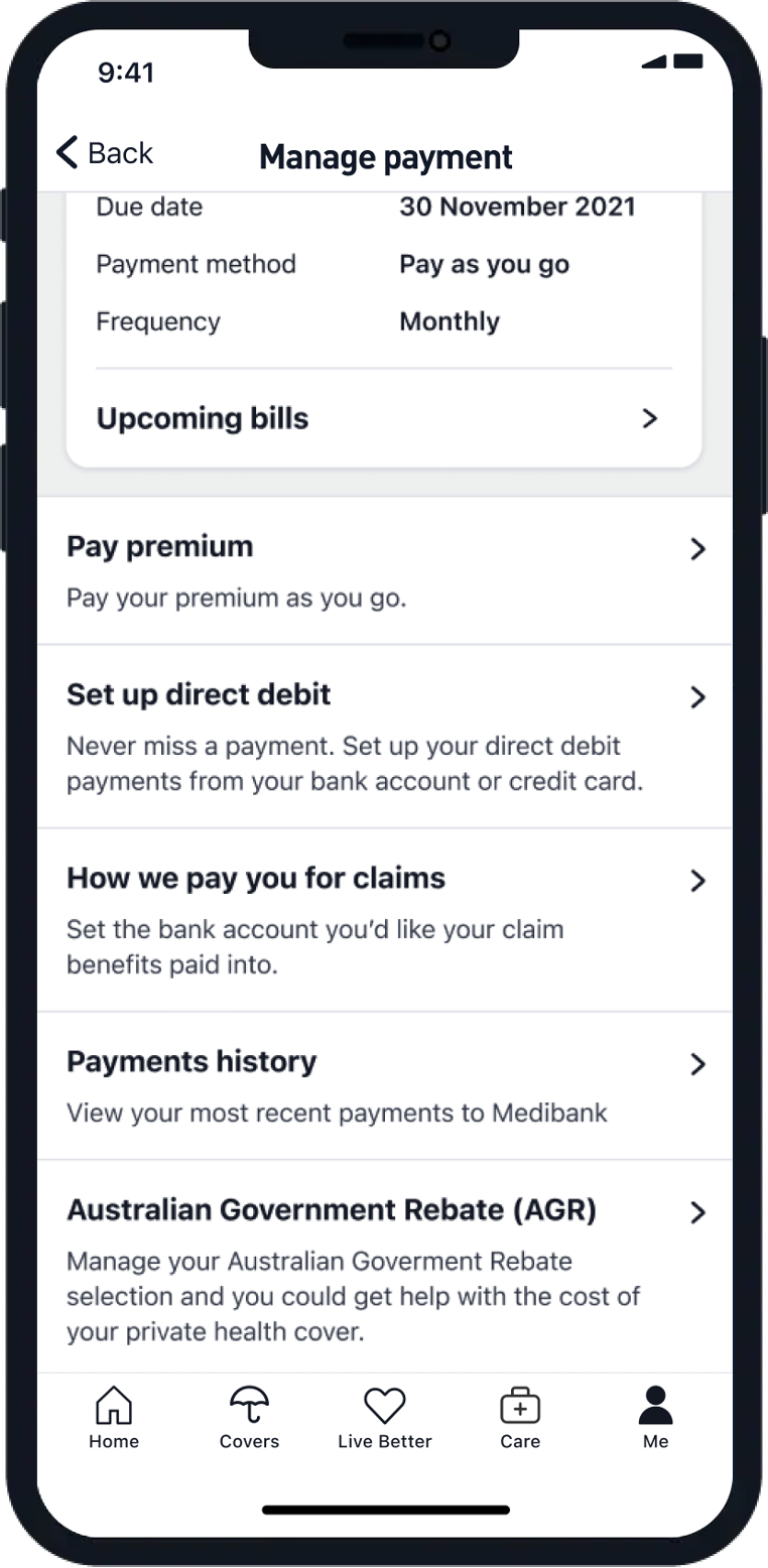 Managing payments in My Medibank