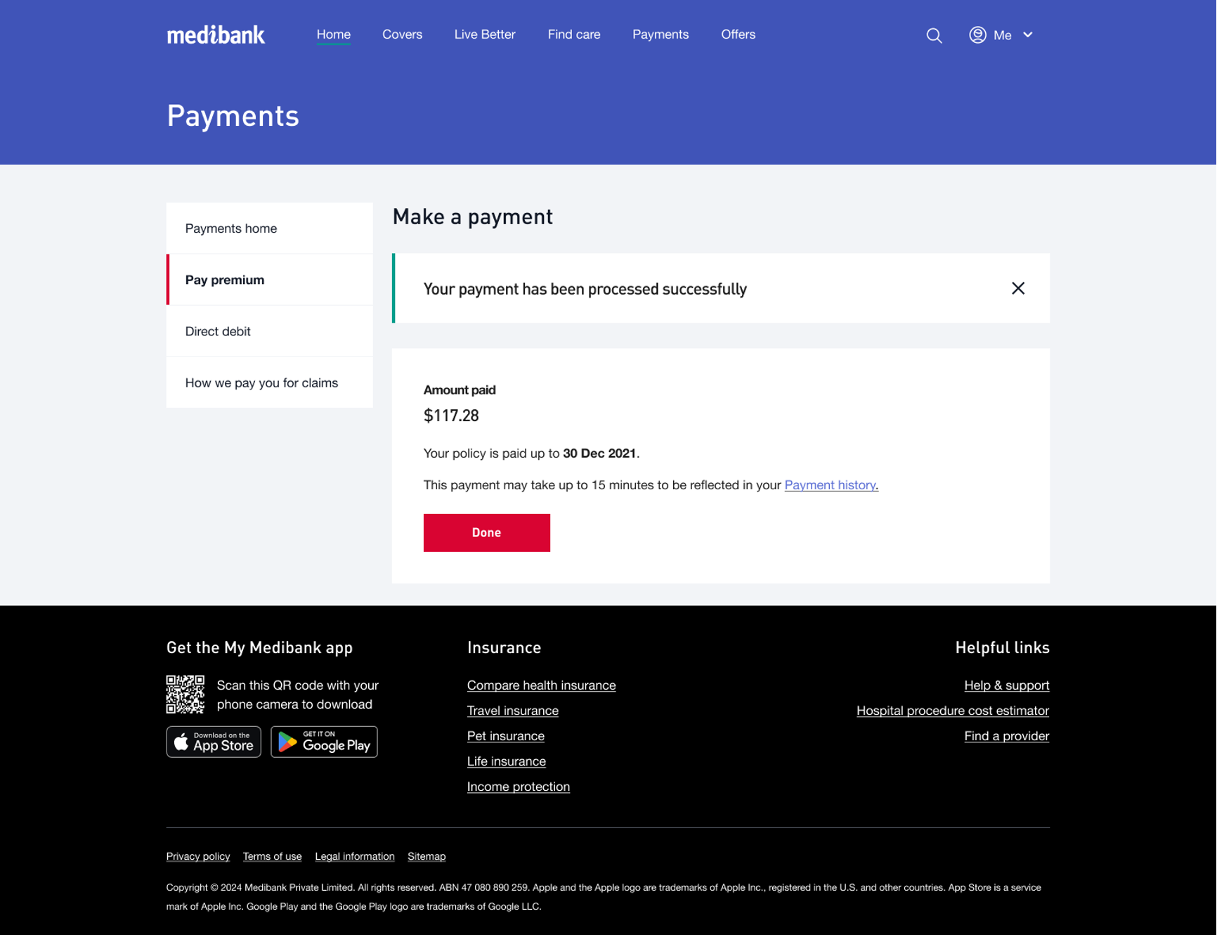 Acknowledging the direct debit service agreement in My Medibank online