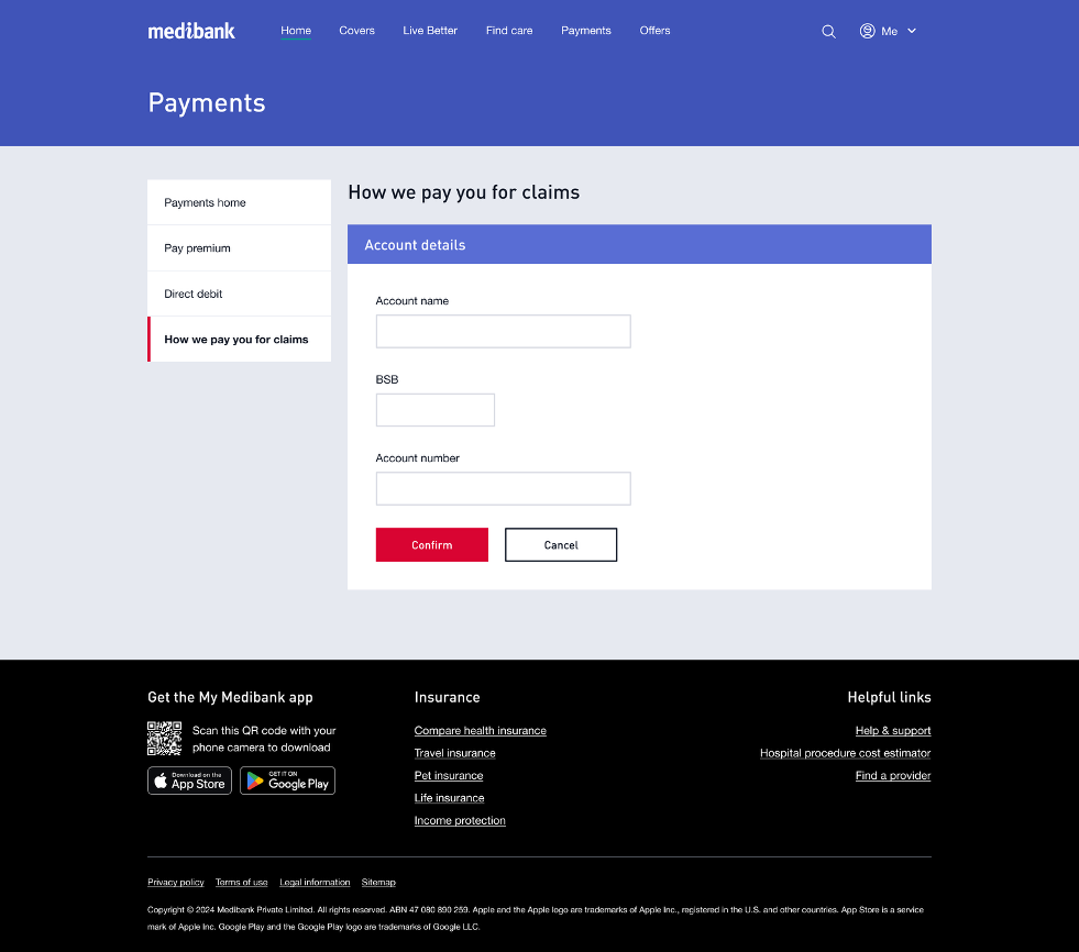 Setting up EFT details in My Medibank