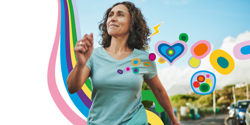 Woman walking and smiling
